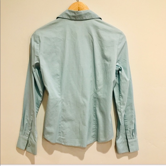 Talbots Blue Stretch Poplin Ruffles Button Down - Picture 4 of 6